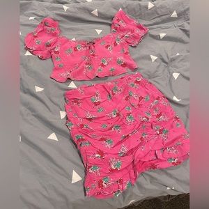 Zara pink tropical print two piece set Medium